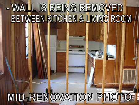 Wall between Kitchen & Living Room is removed at Chapel Row in Auburn, Alabama